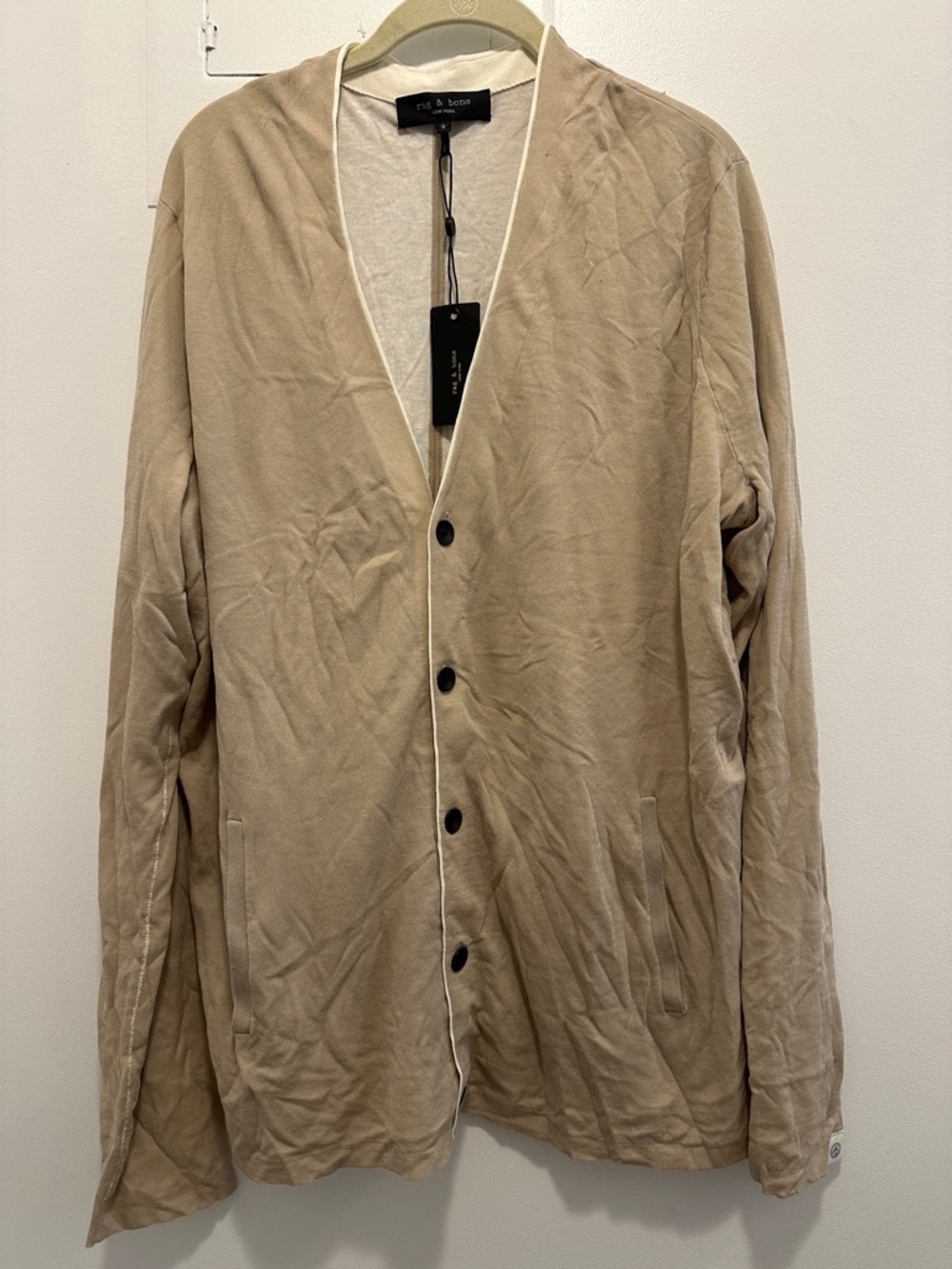 rag & bone Beige Button-Front Lightweight Shirt Jacket with Contrast Trim